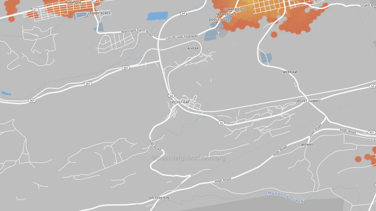 Bike Grade map of Locust Gap, PA