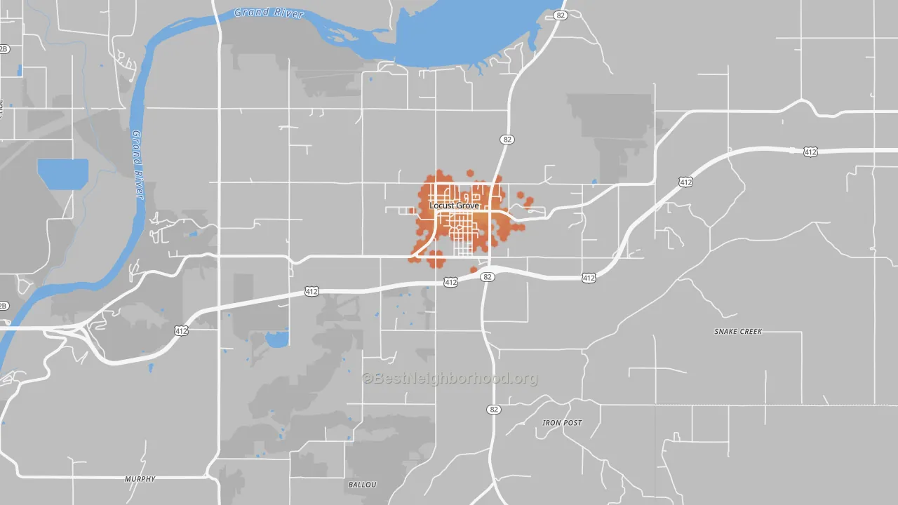 Bike Grade map of Locust Grove, OK