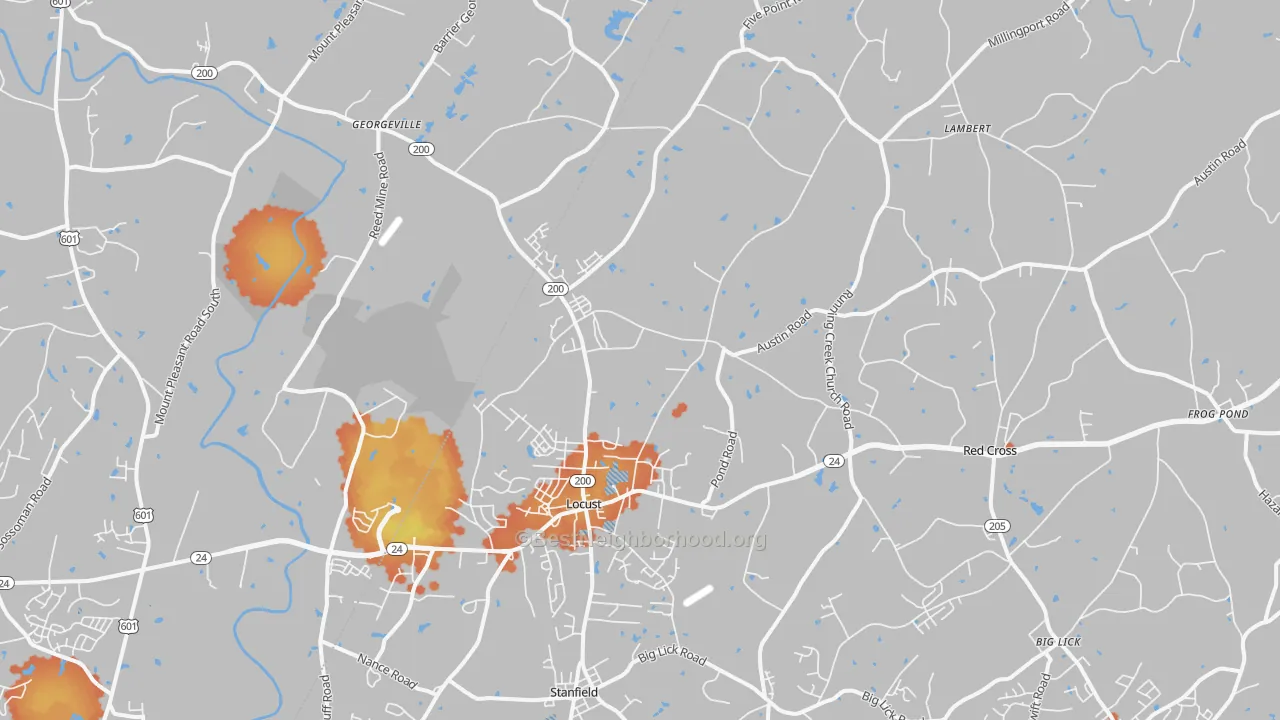 Bike Grade map of Locust, NC