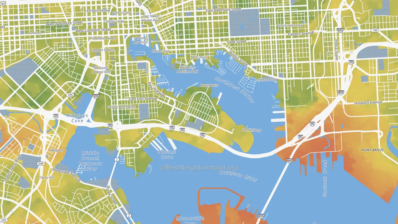 Bike Grade map of Locust Point, Baltimore, MD