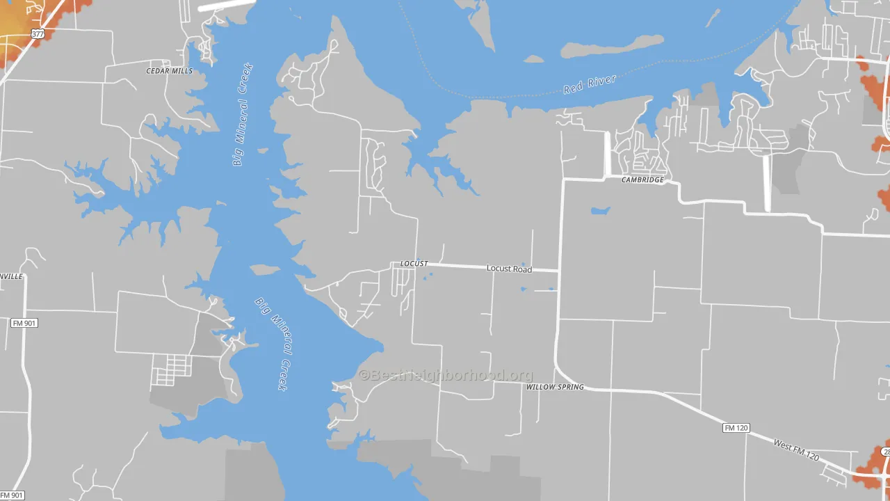Bike Grade map of Locust, TX