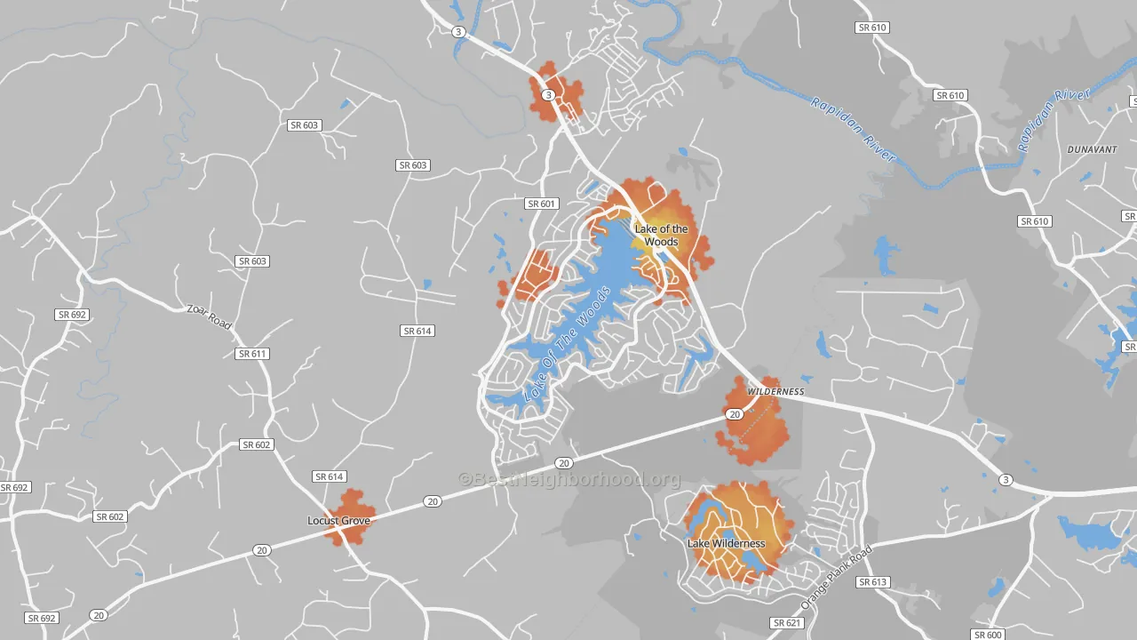 Bike Grade map of Locust Grove, VA