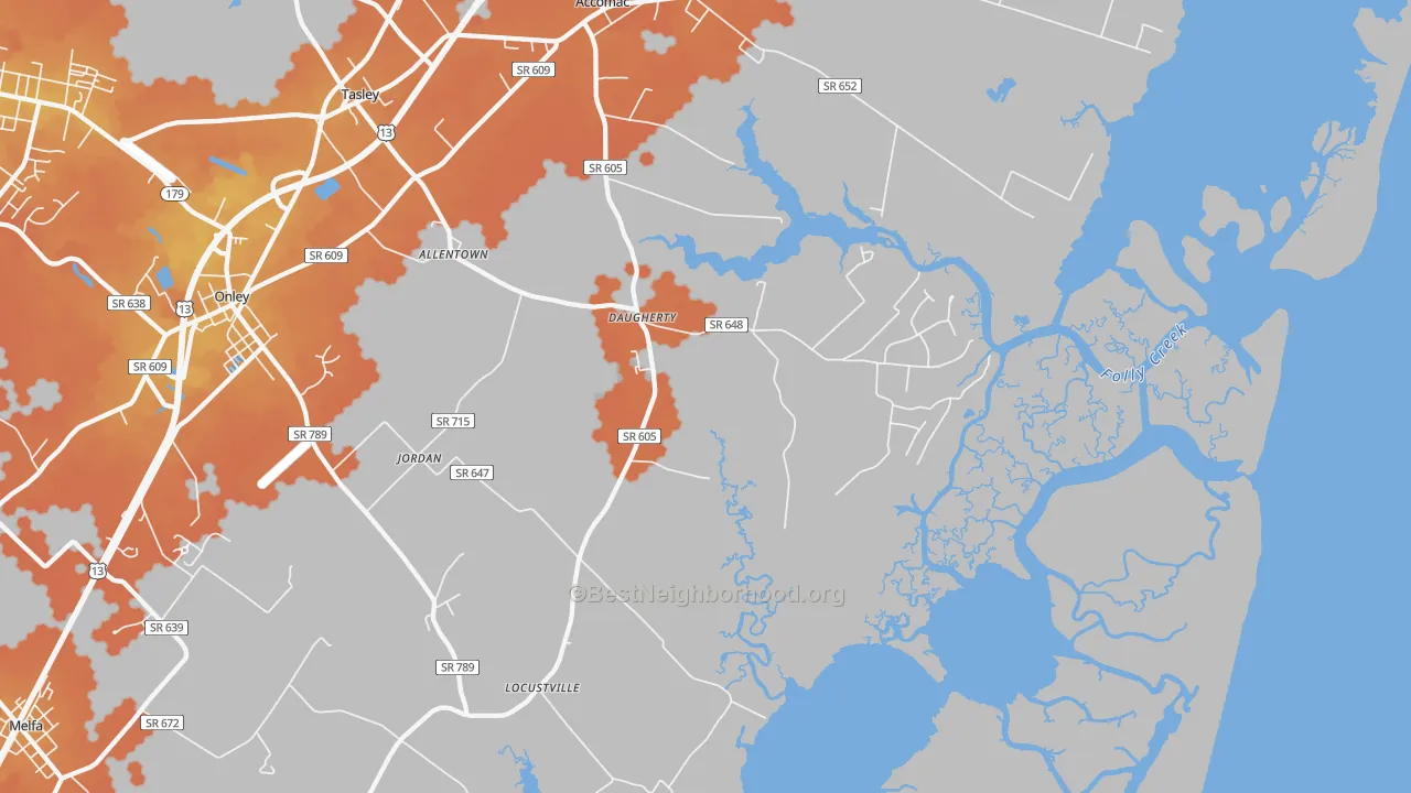 Bike Grade map of Locustville, VA