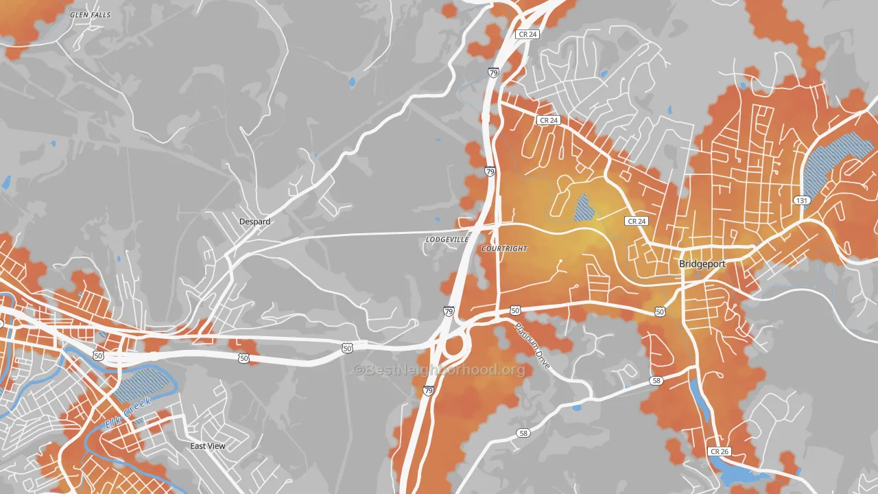 Bike Grade map of Lodgeville, WV