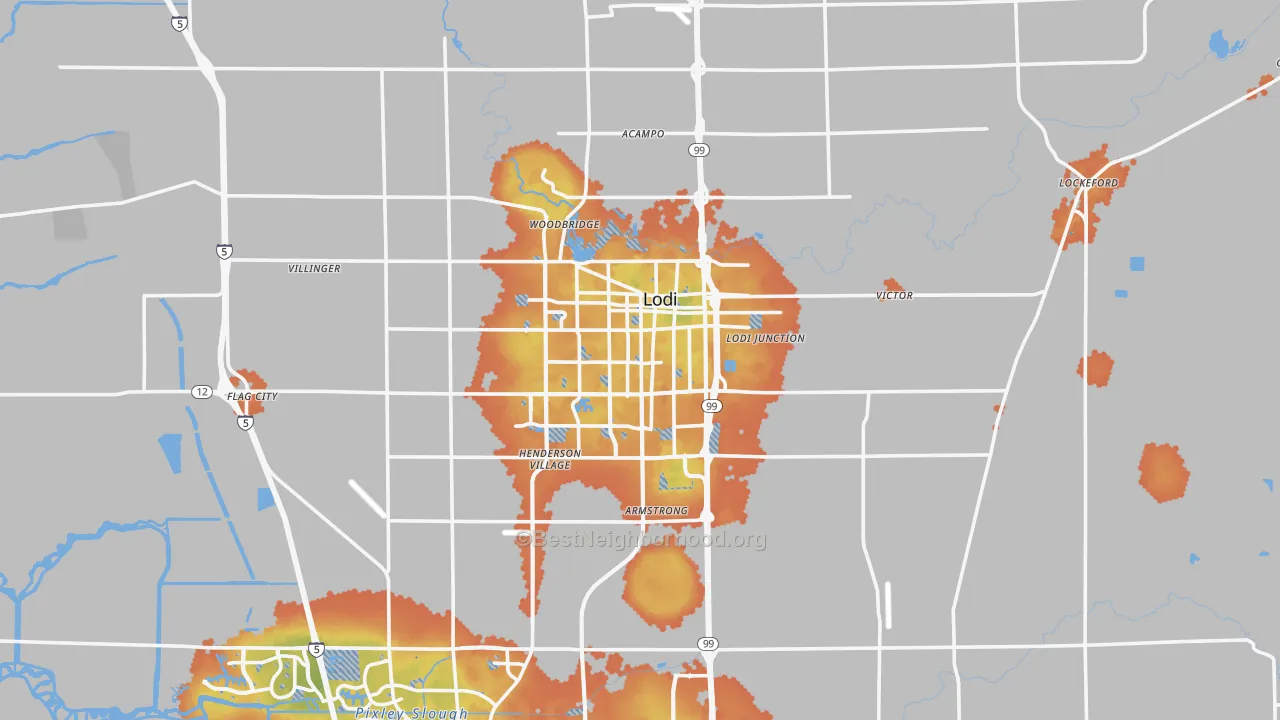 Bike Grade map of Lodi, CA