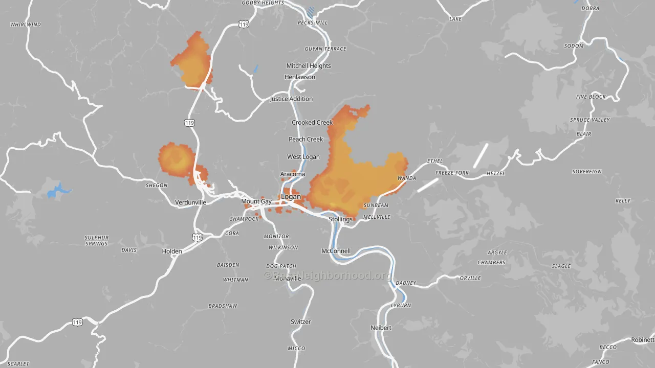 Bike Grade map of Logan County, WV