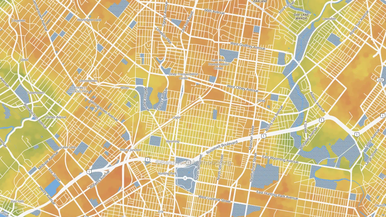 Bike Grade map of Logan-Ogontz-Fern Rock, Philadelphia, PA