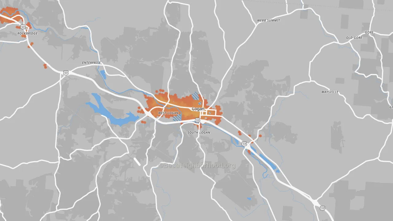 Bike Grade map of Logan, OH