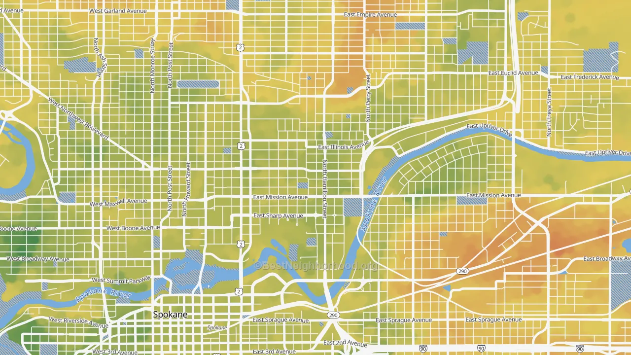 Bike Grade map of Logan, Spokane, WA