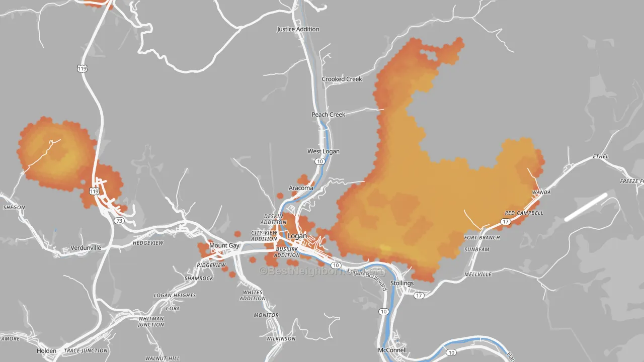 Bike Grade map of Logan, WV
