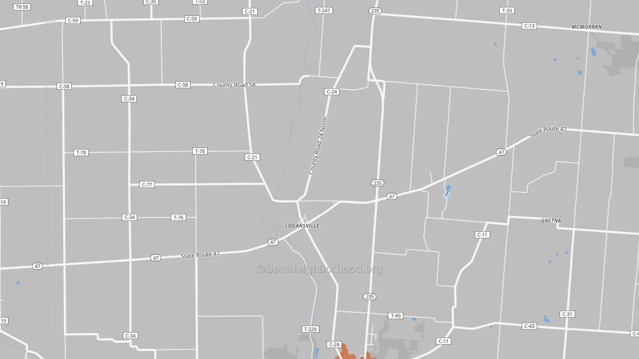 Bike Grade map of Logansville, OH