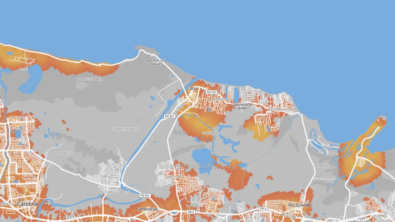 Bike Grade map of Loiza, PR
