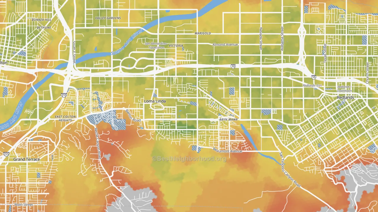 Bike Grade map of Loma Linda, CA