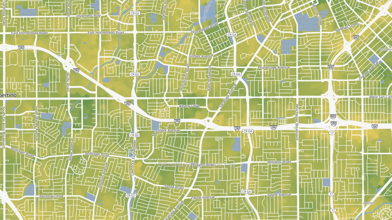 Bike Grade map of Loma Linda, San Jose, CA