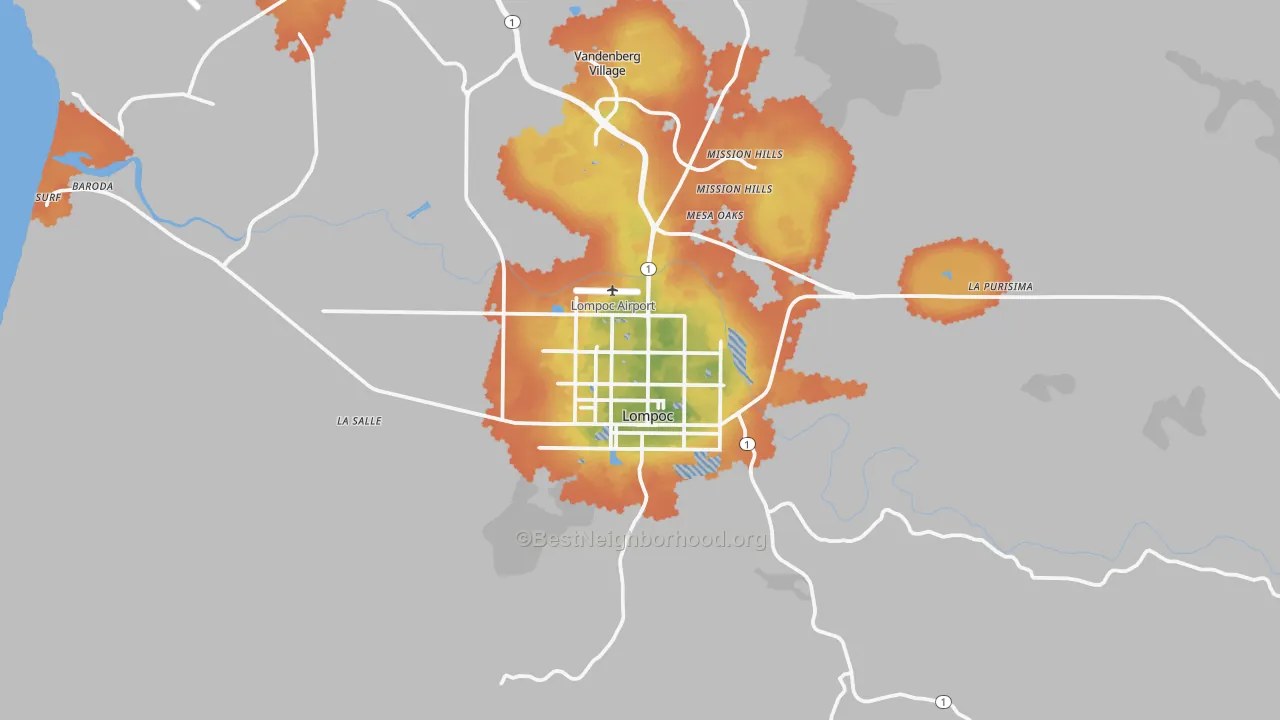 Bike Grade map of Lompoc, CA