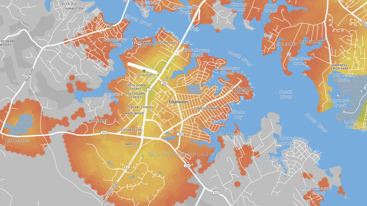 Bike Grade map of Londontowne, Edgewater, MD