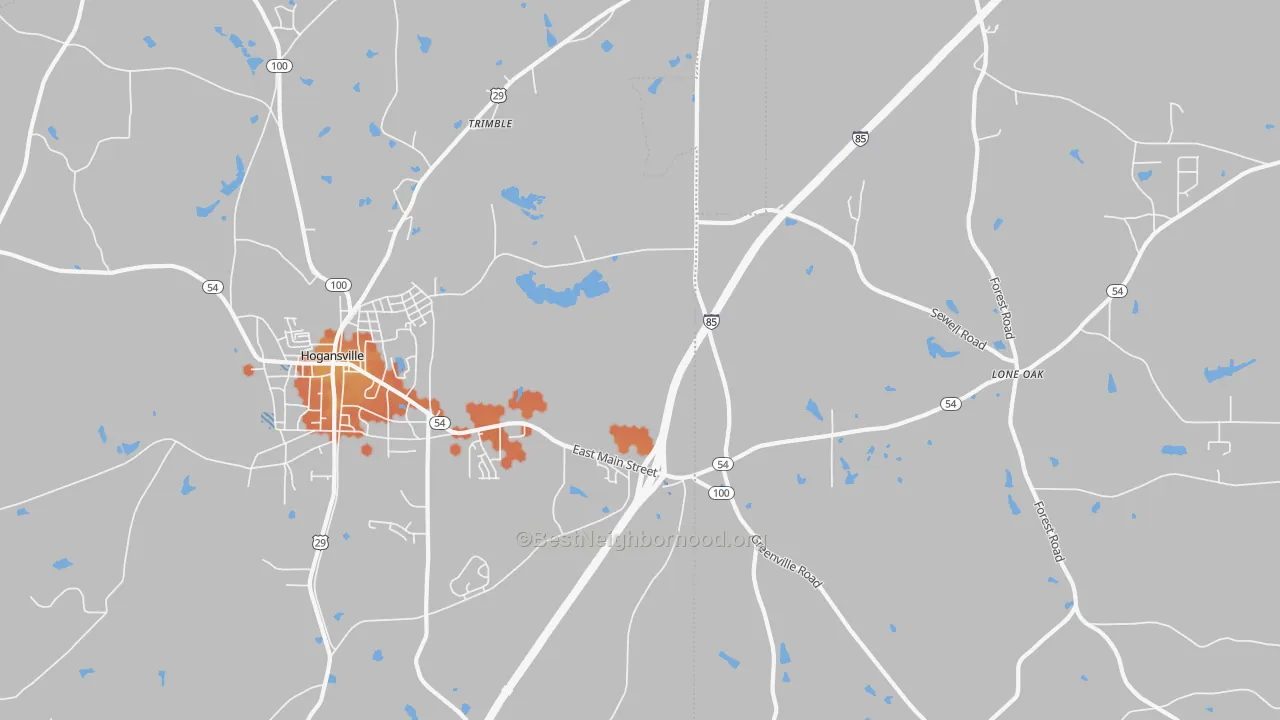 Bike Grade map of Lone Oak, GA