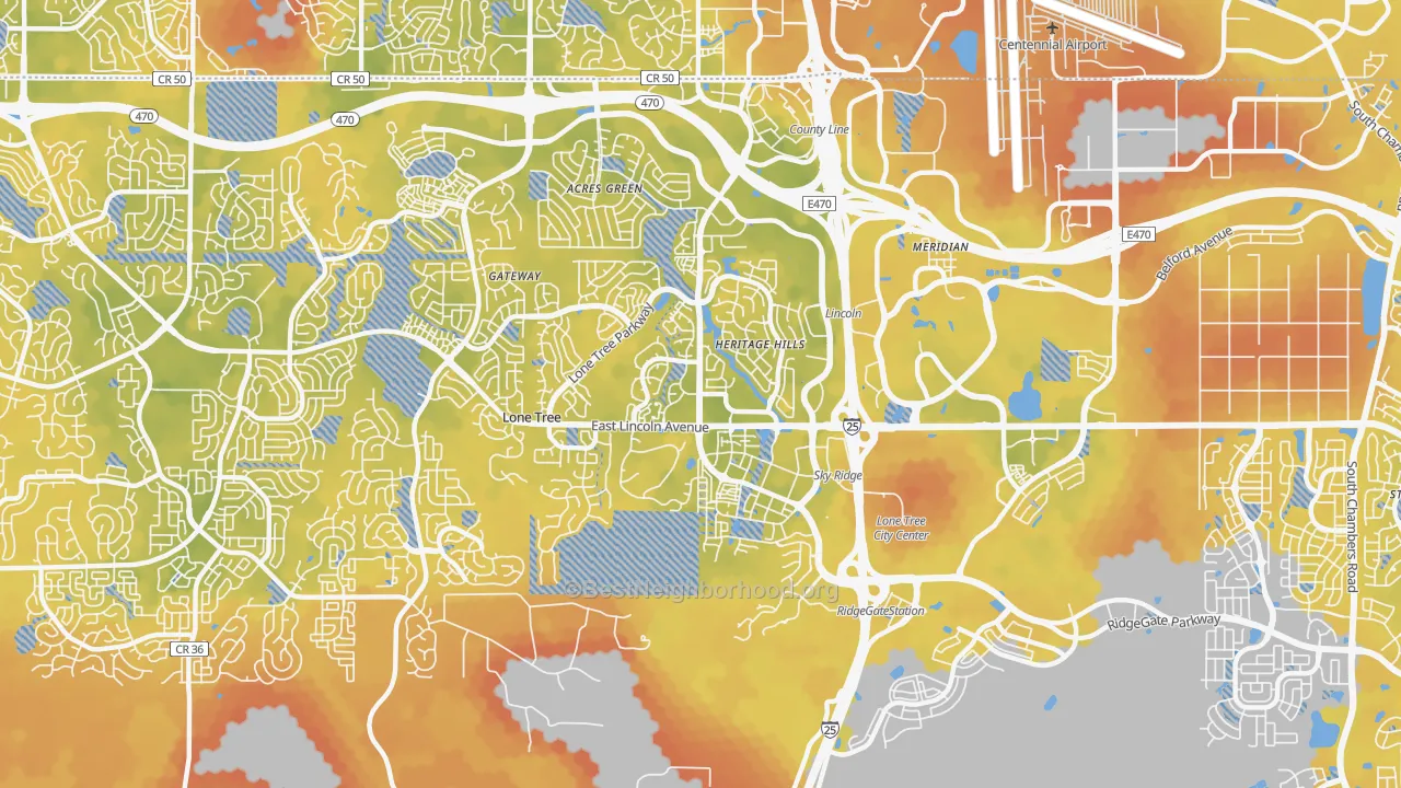 Bike Grade map of Lone Tree, CO