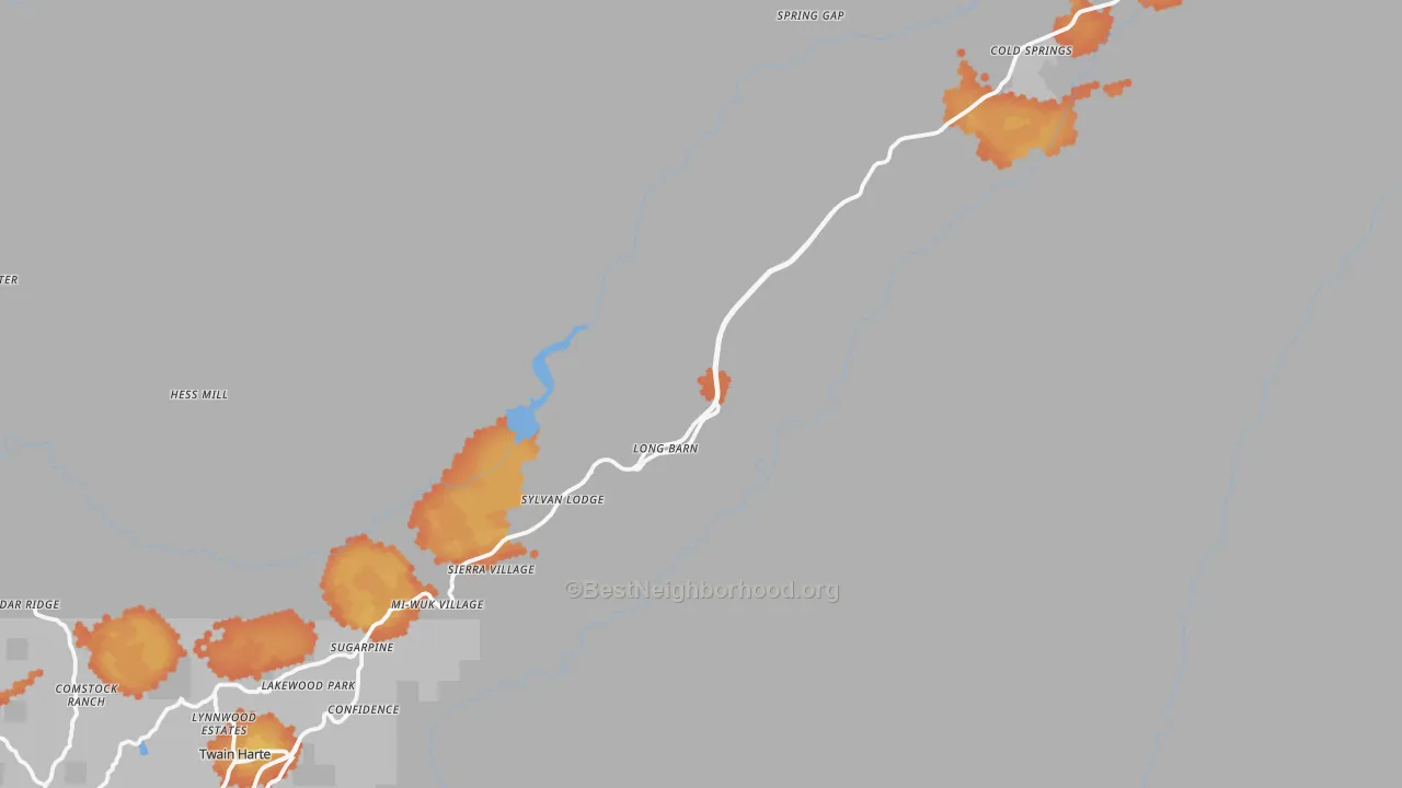 Bike Grade map of Long Barn, CA
