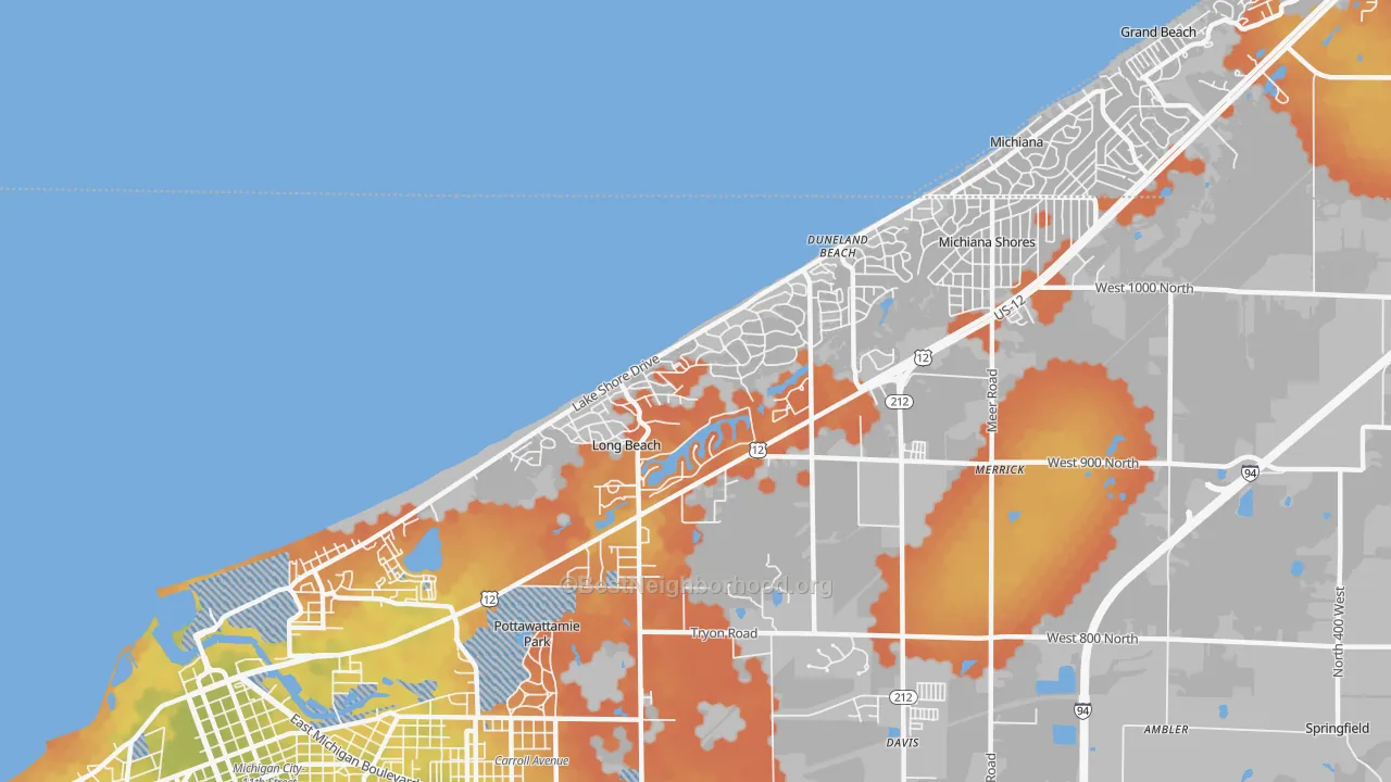 Bike Grade map of Long Beach, IN