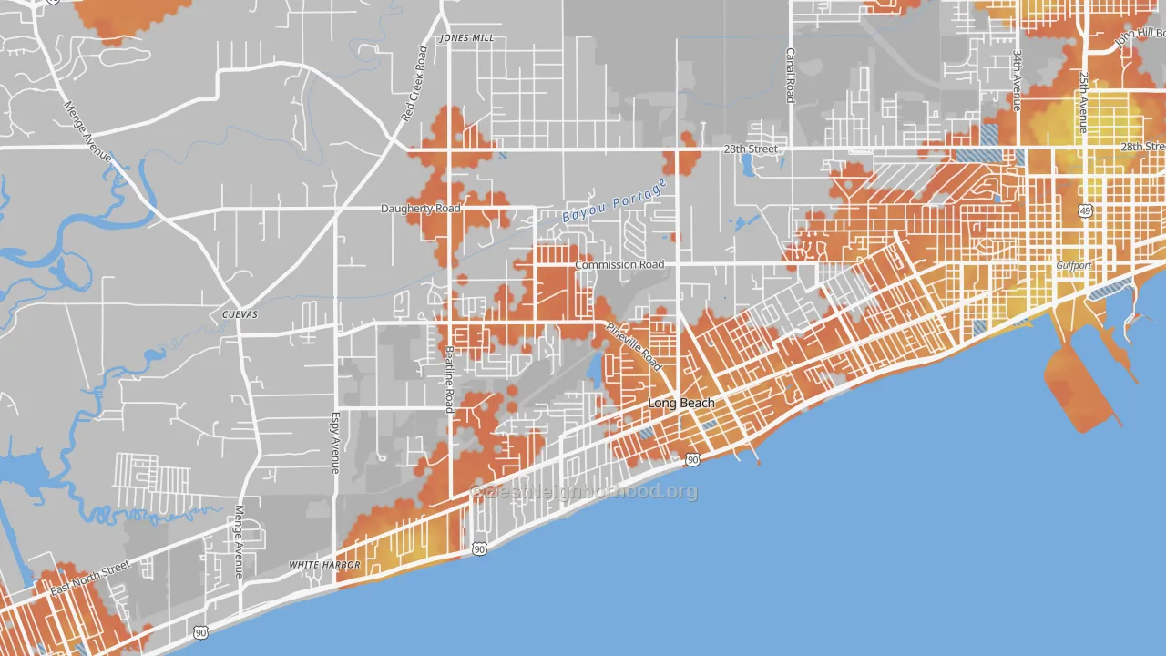 Bike Grade map of Long Beach, MS
