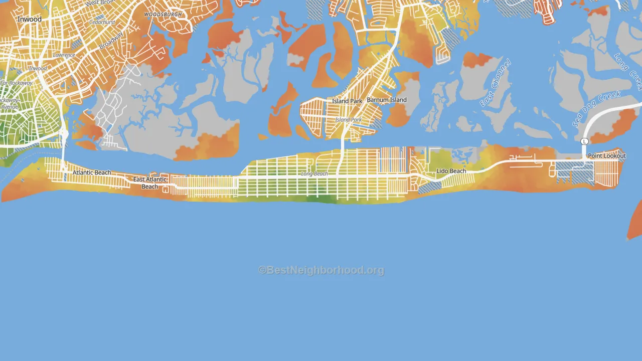 Bike Grade map of Long Beach, NY
