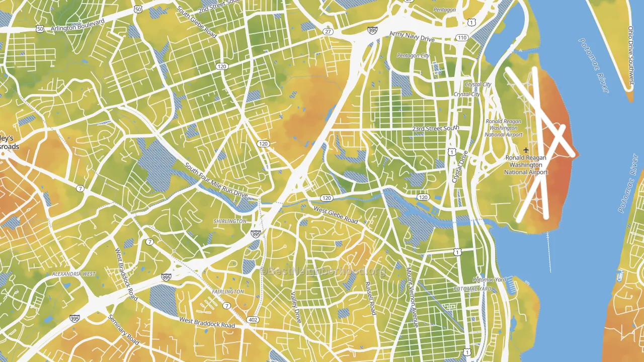Bike Grade map of Long Branch Creek, Arlington, VA