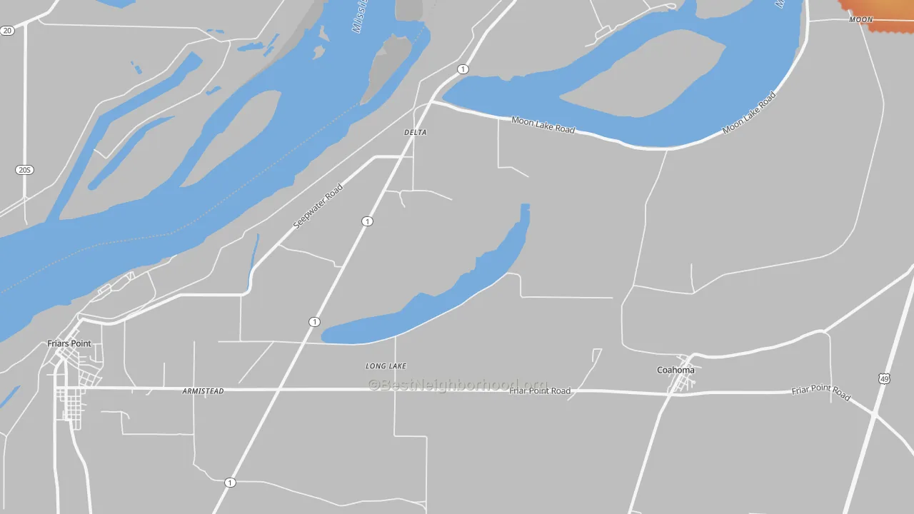 Bike Grade map of Long Lake, MS