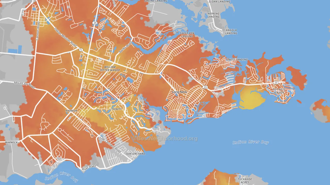 Bike Grade map of Long Neck, DE