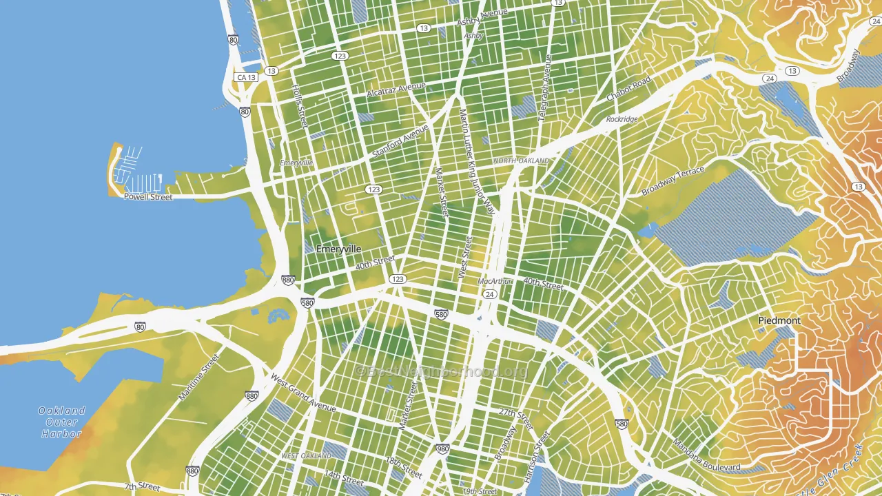 Bike Grade map of Longfellow, Emeryville, CA