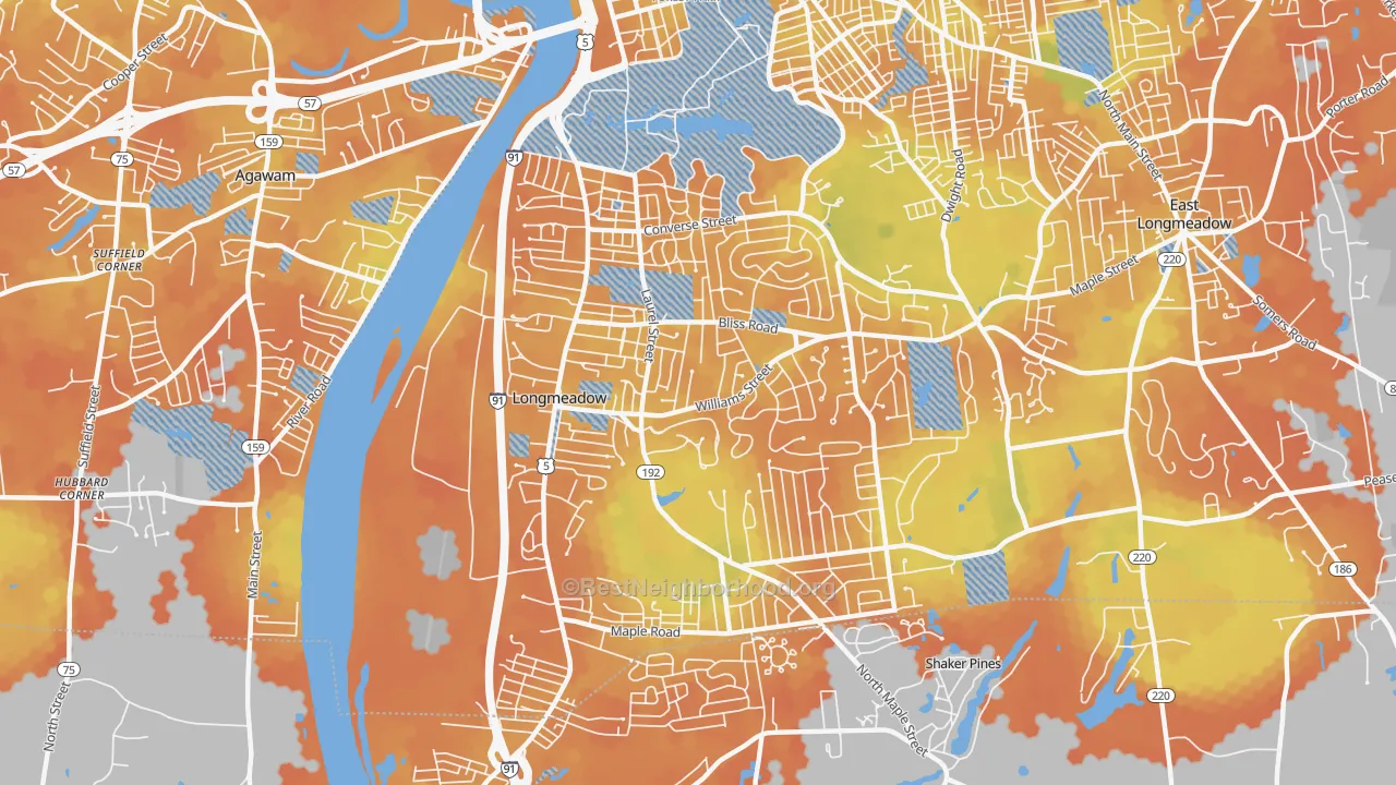 Bike Grade map of Longmeadow, MA