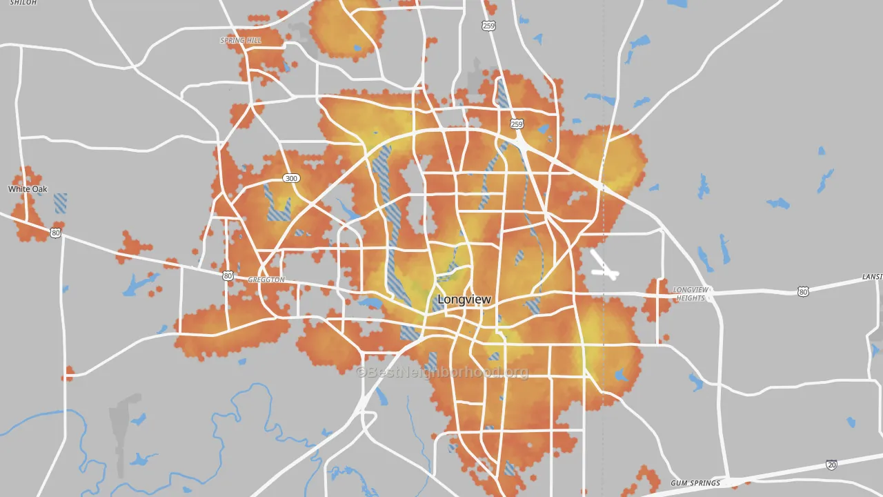Bike Grade map of Longview, TX