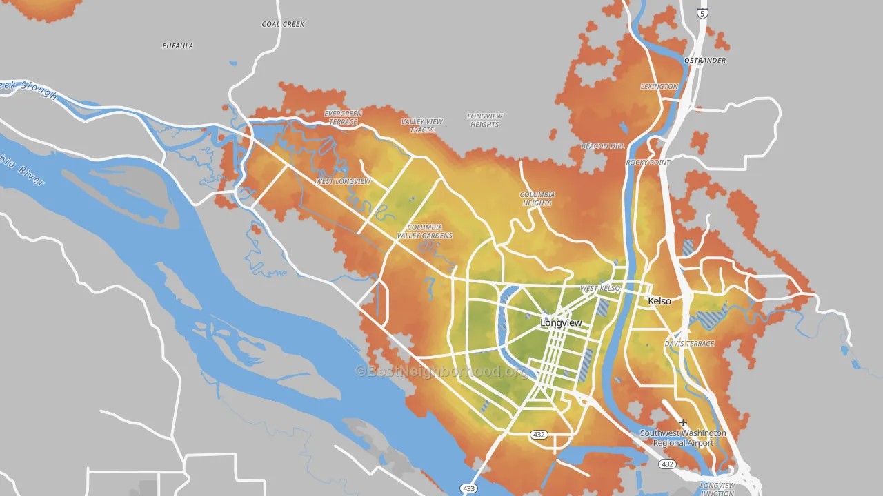 Bike Grade map of Longview, WA