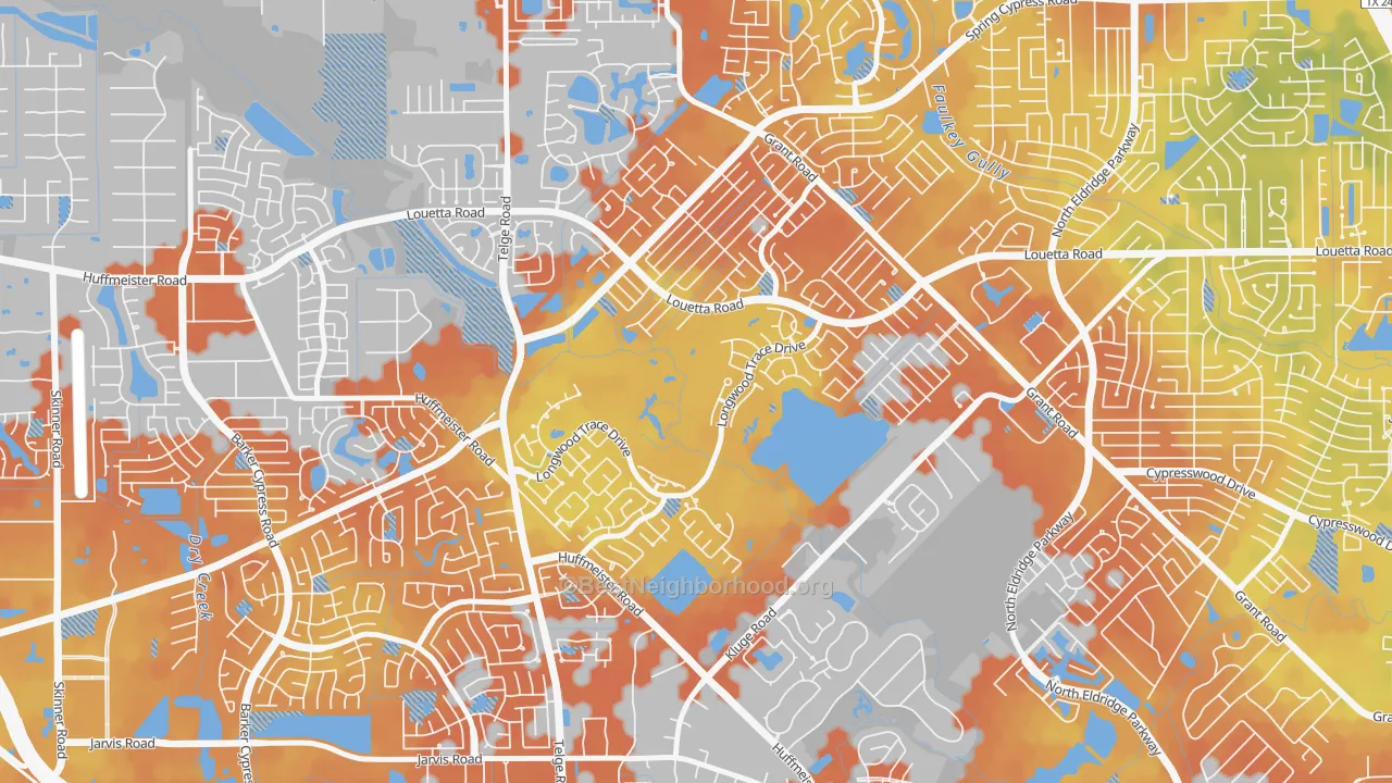Bike Grade map of Longwood, Cypress, TX