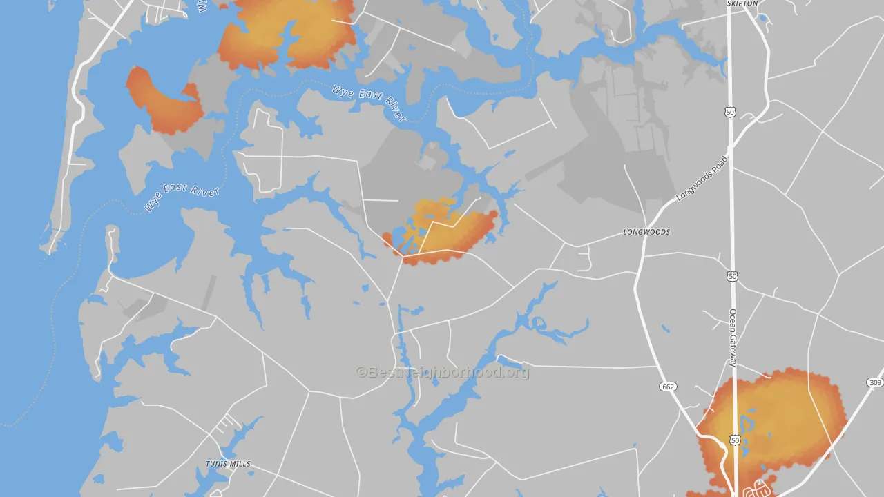 Bike Grade map of Longwoods, MD