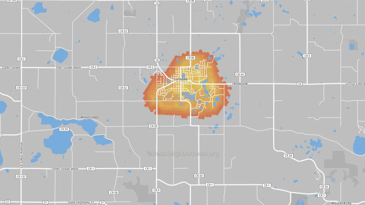 Bike Grade map of Lonsdale, MN
