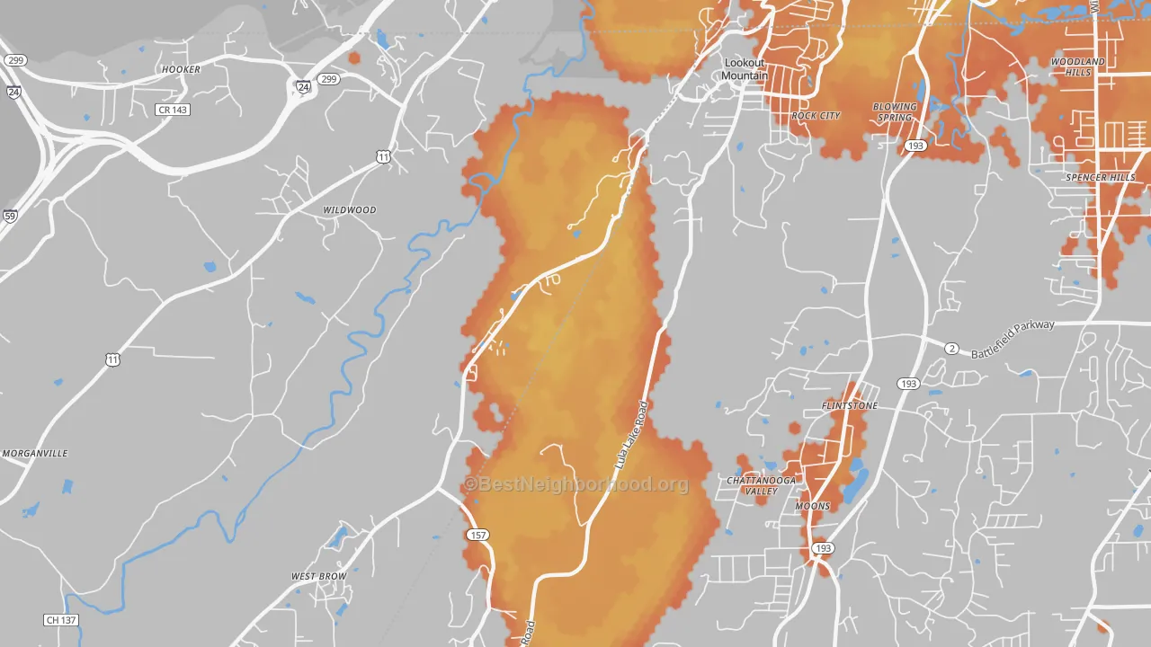 Bike Grade map of Lookout Mountain, GA