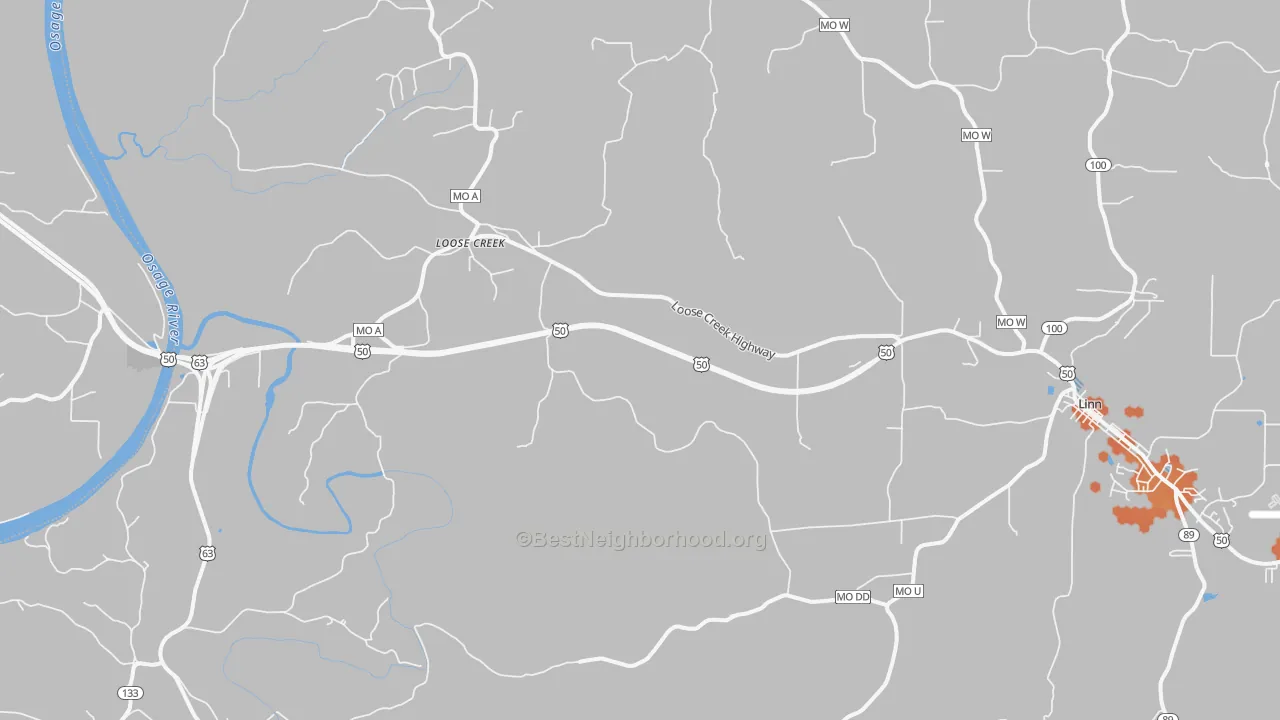 Bike Grade map of Loose Creek, MO