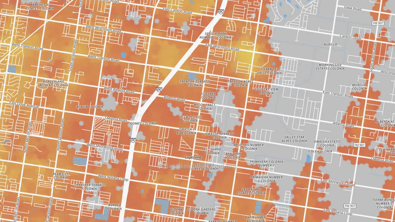 Bike Grade map of Lopezville, TX