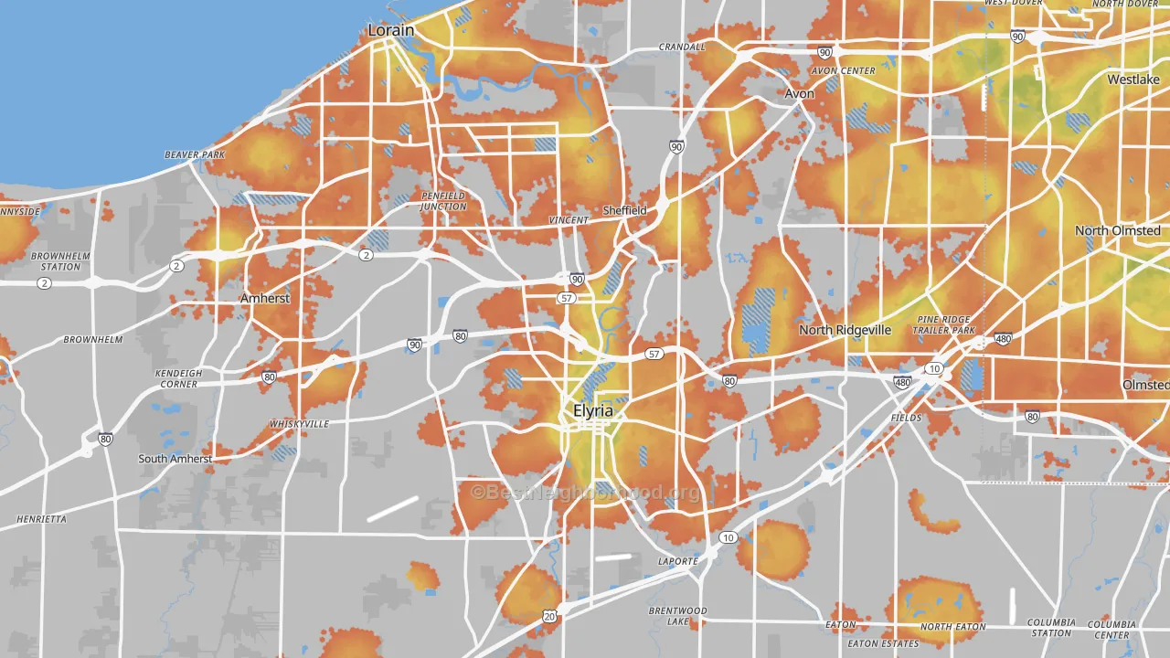Bike Grade map of Lorain County, OH
