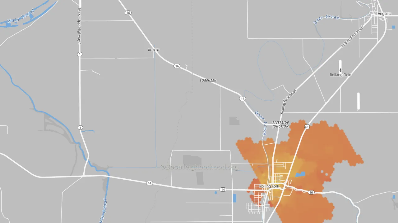 Bike Grade map of Lorenzen, MS