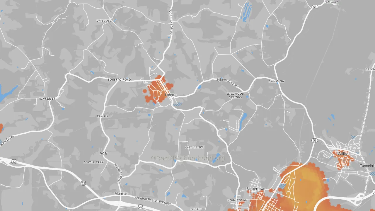 Bike Grade map of Loretto, PA