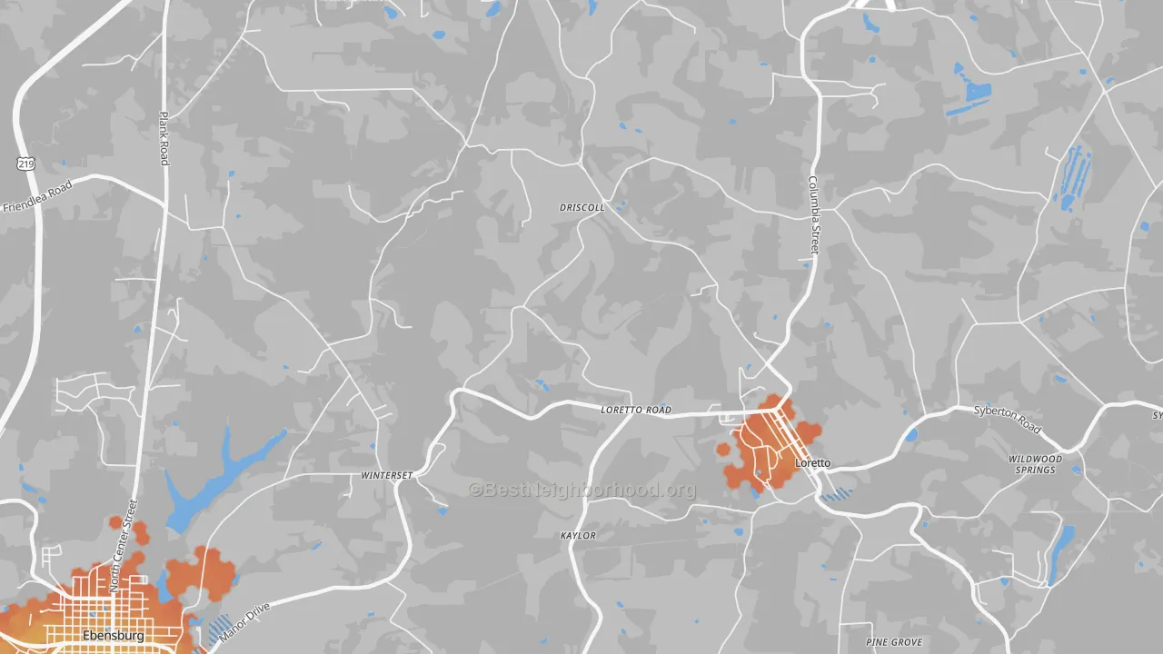 Bike Grade map of Loretto Road, PA