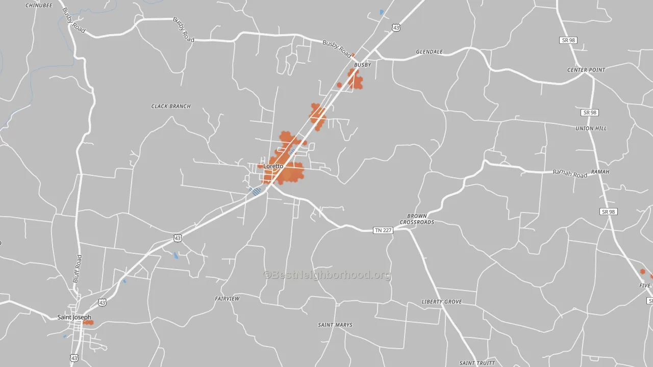 Bike Grade map of Loretto, TN