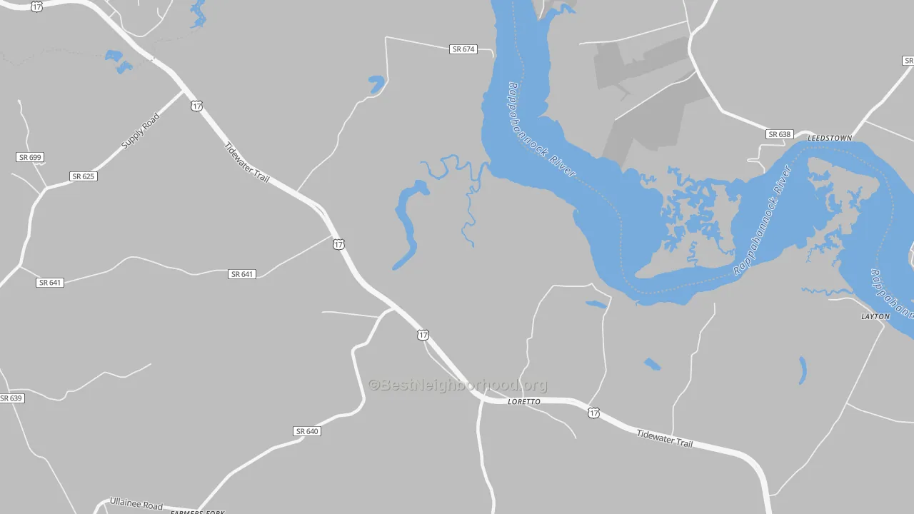 Bike Grade map of Loretto, VA