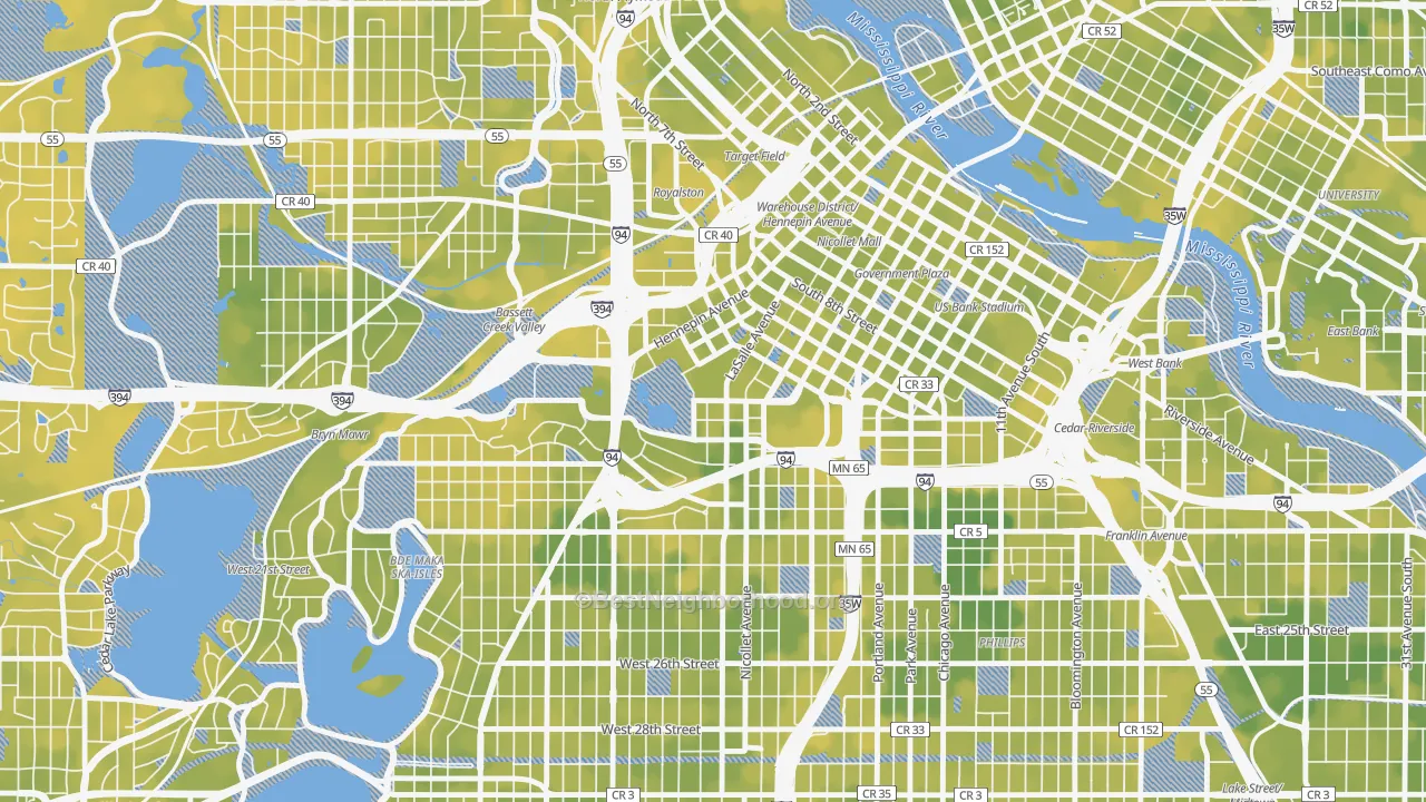 Bike Grade map of Loring Park, Minneapolis, MN