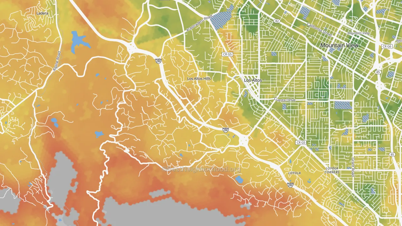 Bike Grade map of Los Altos Hills, CA