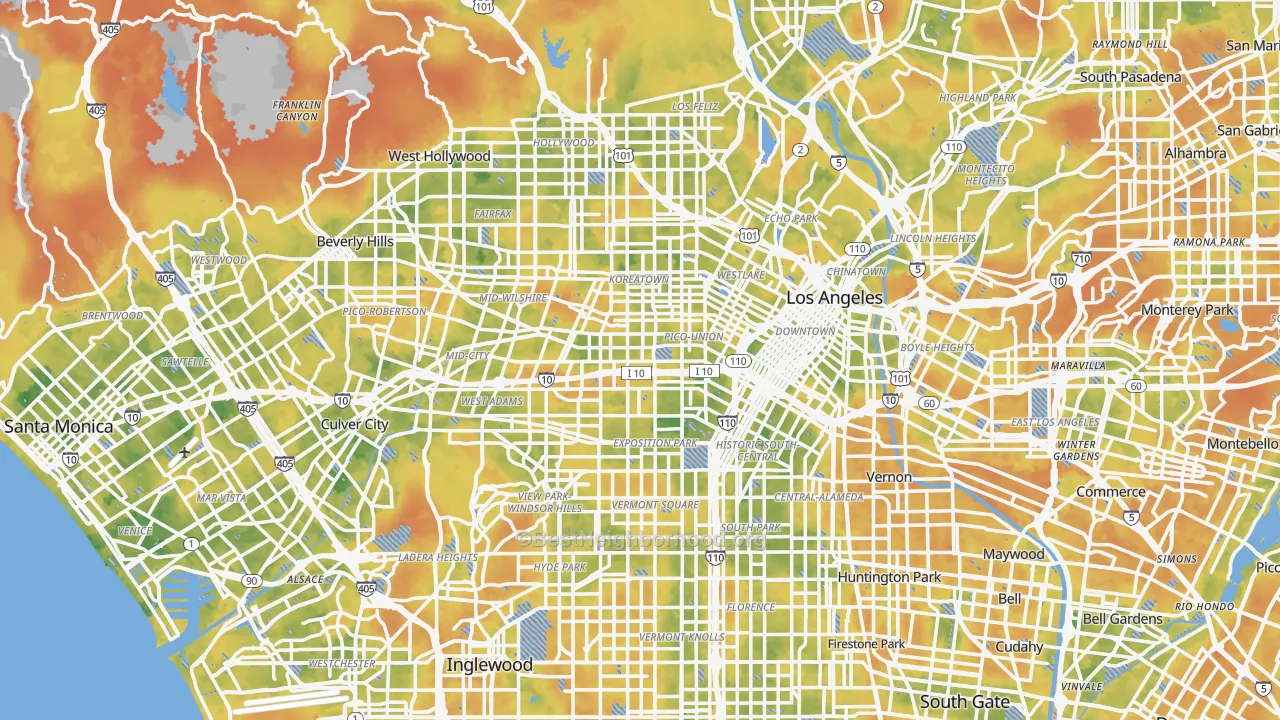 Bike Grade map of Los Angeles, CA