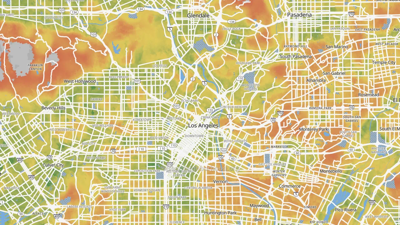 Bike Grade map of Los Angeles County, CA