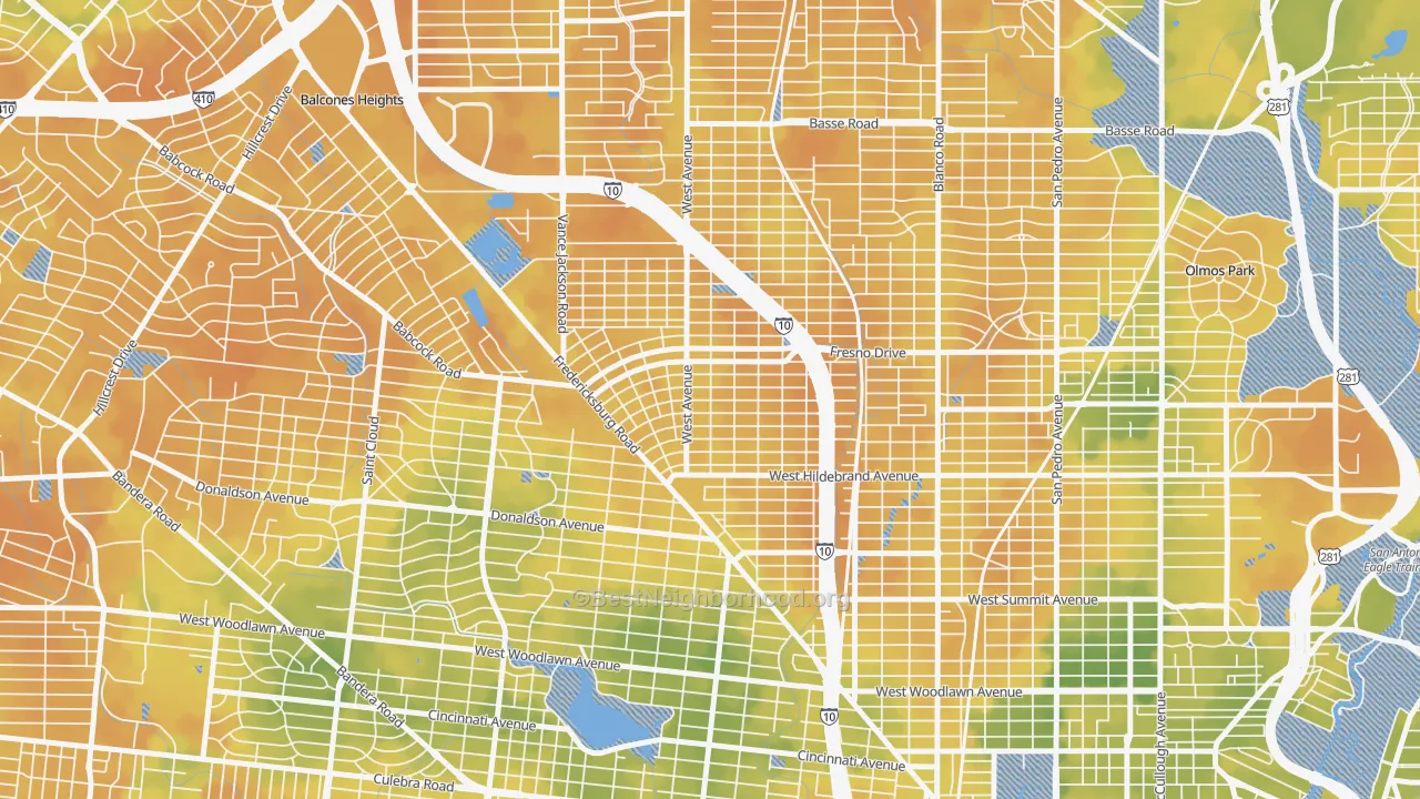 Bike Grade map of Los Angeles Heights-Keystone, San Antonio, TX